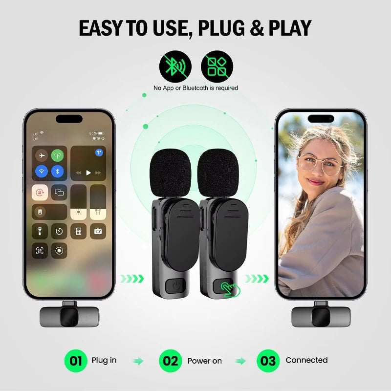 ViralVoice - Nuevo micrófono de solapa inalámbrico. Micrófono portátil para grabación de audio y vídeo para iPhone, Android, PC y cámara. Ideal para Instagram, Tik Tok y Youtube