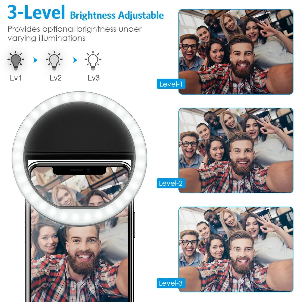 Viral CircleLight – Anillo de Luz LED USB para Selfies y Grabaciones con carga USB. Compatible con iPhone, Samsung, Xiaomi, lente de teléfono móvil
