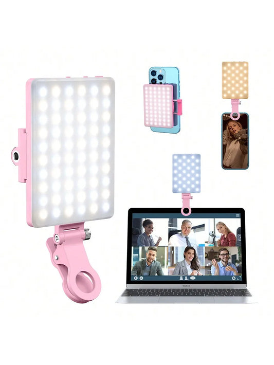 ViraLight- Luz para selfies para teléfono, portátil, tabletas, cámara de fotografía y vídeo, con clip frontal y trasero, 3 modos de luz ajustados para teléfono, lPhon